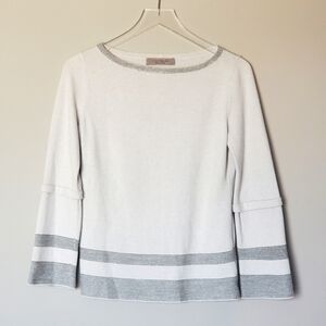 D. Exterior Cashmere Retro Striped Bell Sleeve